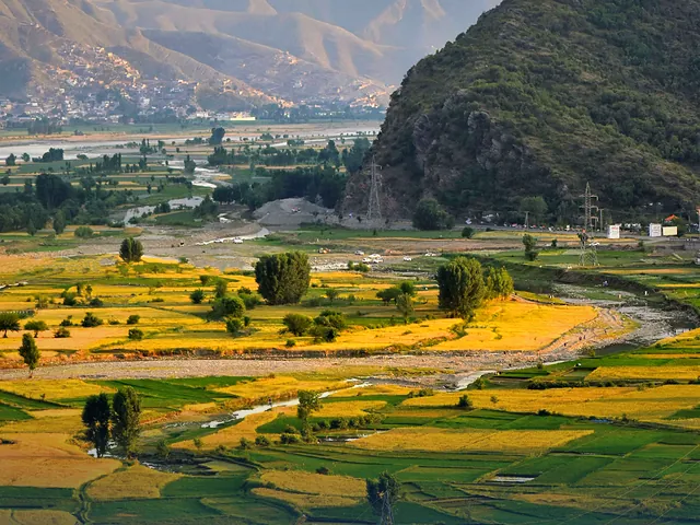 Aerial view of patchwork farm fields in Khyber Pakhtunkhwa