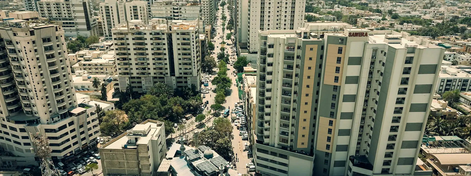Karachi's skyline of high-rise towers and city blocks