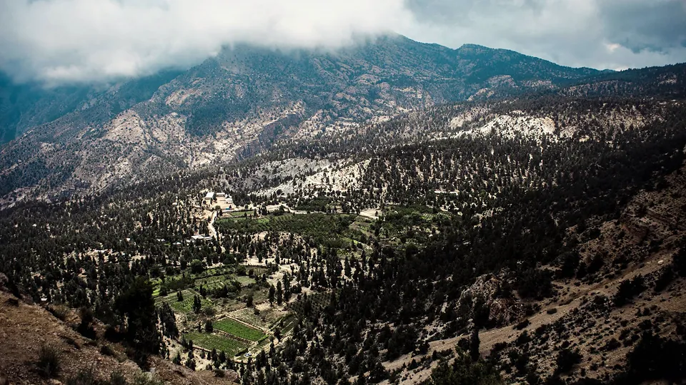 Aerial view of the mountains of Ziarat Valley in Balochistan