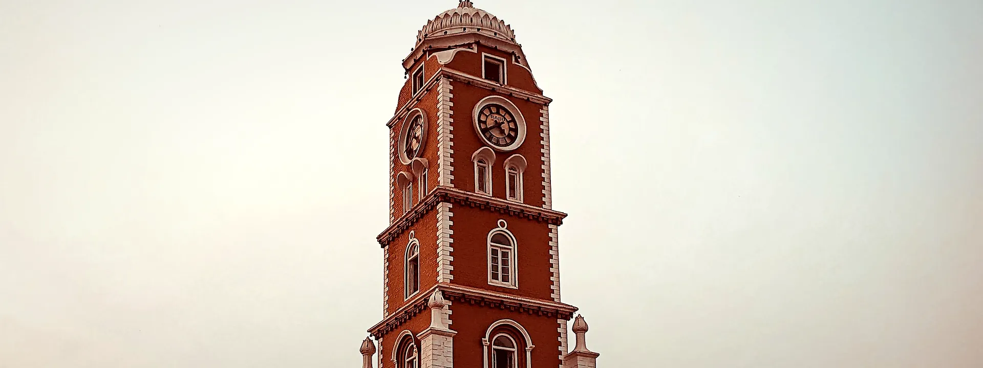 Elevated view of the Sialkot Clock Tower, a historic landmark in the city