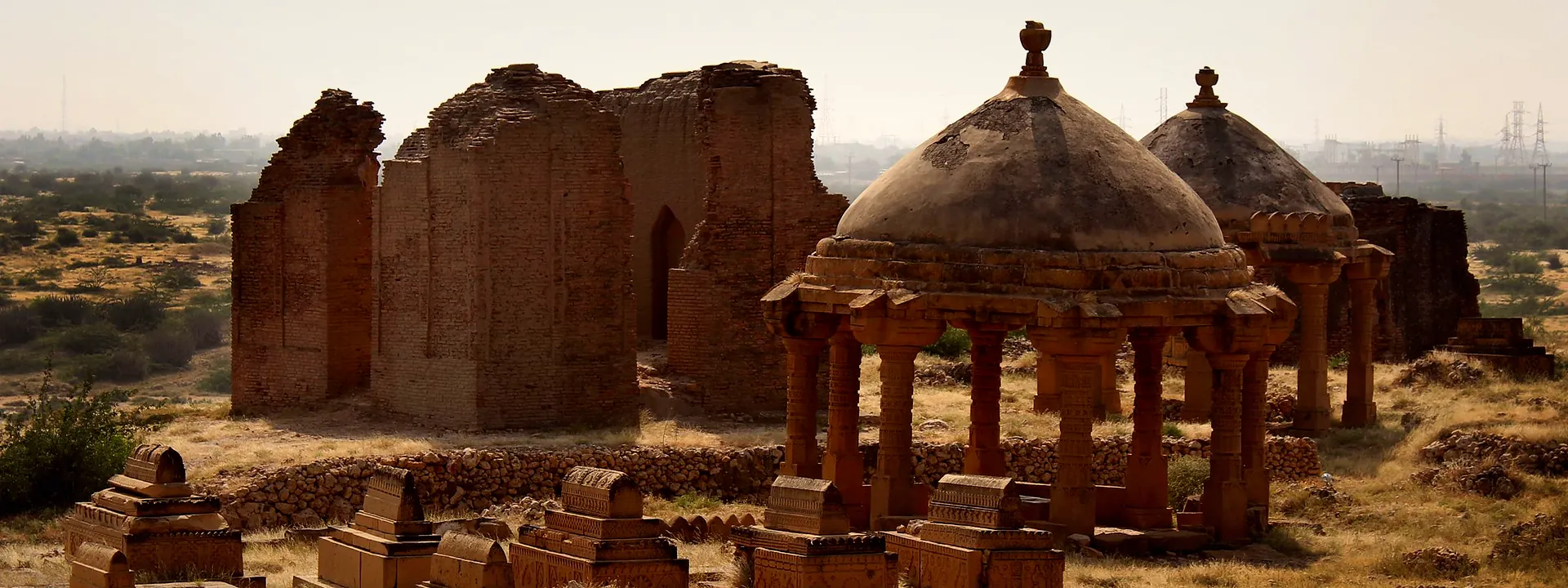 Historic sandstone tombs of the Makli Necropolis in Thatta