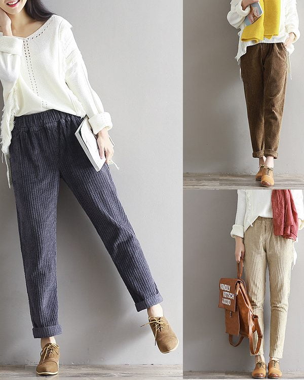 Corduroy Pants: Women's Art Fan Xian Loose Trousers Featured Image