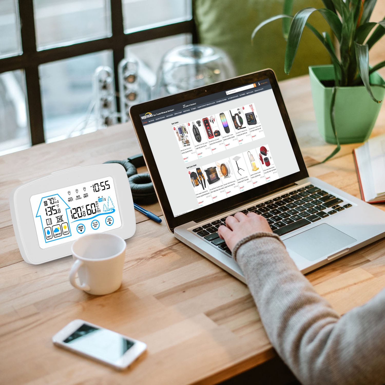 1Pc Wireless Weather Station With Clock 196FT Range Indoor Outdoor Thermometer Sensor Temperature And Humidity Monitor Humidity Forecast Battery Powered Backlight Display - Image 9