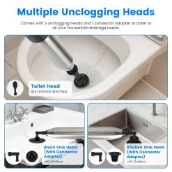 Alternative view of 1Pc Electric Toilet Plunger High Pressure Air Plunger Air Drain Blaster Drain Clog Remover With Real Time Pressure Display For Toilets Bathroom Floor Drain Kitchen Sinks Plumbing Clogs