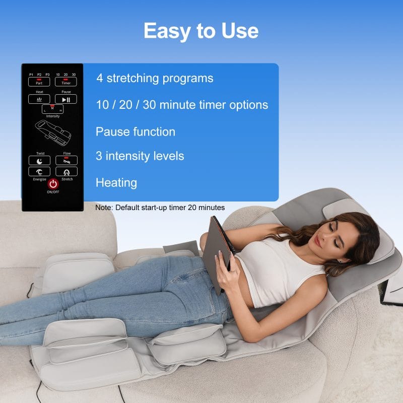 Lumbar and back heat zone of massage mattress pad