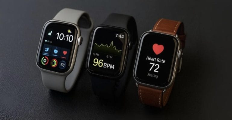 Modern smartwatches showing fitness tracking, notifications, and heart rate monitor features on display.